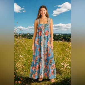 FARM Rio Wonderful Bouquet Blue Sleeveless Maxi Dress NWT  Size S  ($285 retail)